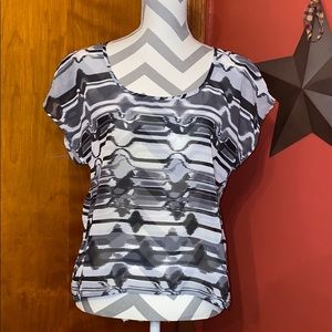 Black and White Sheer Top with Lace Back